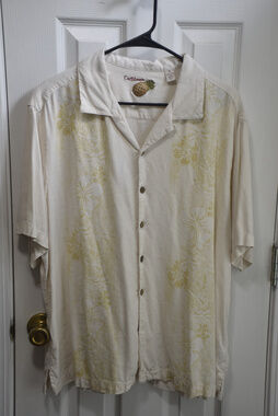 Caribbean Hawaiian Shirt Pineapple Floral Silk/Bamboo Rayon XL LSC099